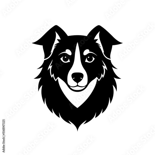 Black silhouette of an australian shepherd head mascot vector illustration
