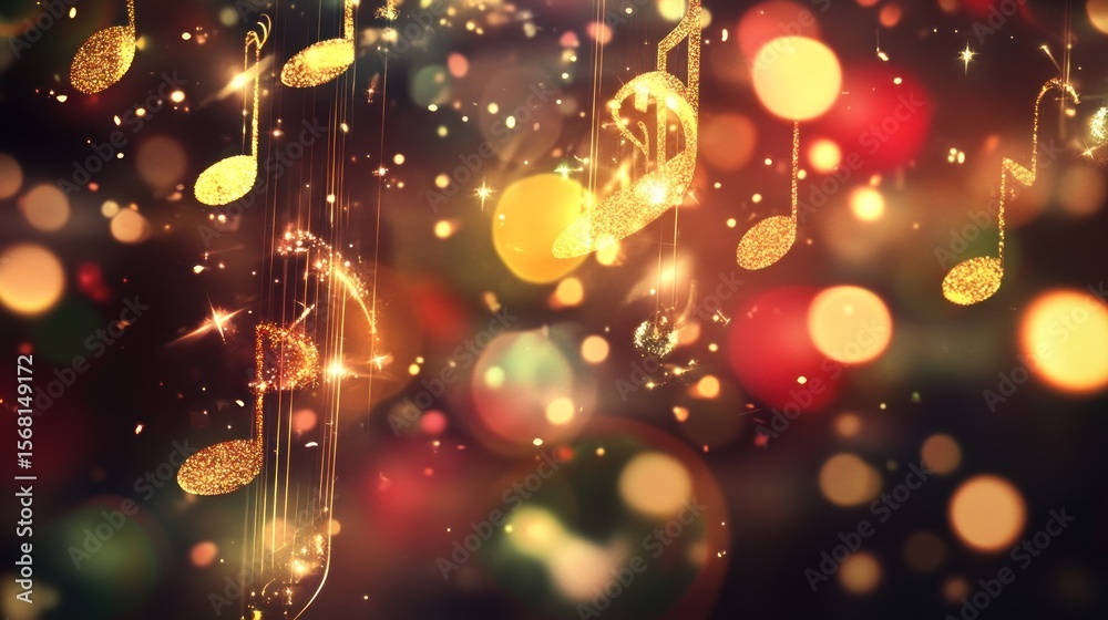 Obraz premium Golden Musical Notes Falling, Festive Background