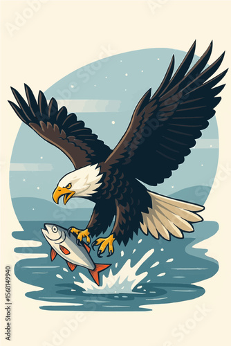 Bald Eagle Catching Fish – Vector Wildlife Illustration