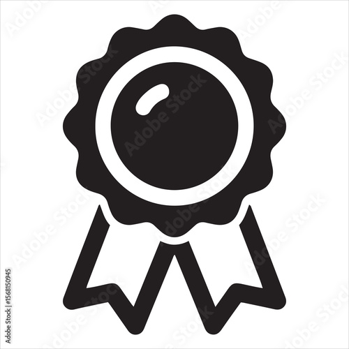 Black rosette award symbol with ribbon on a white background
