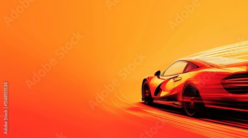 Fast sports car racing through an orange gradient background showcasing speed and motion in a modern artistic style