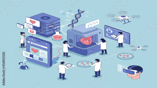 Futuristic Medical Research and Technology Lab Illustration