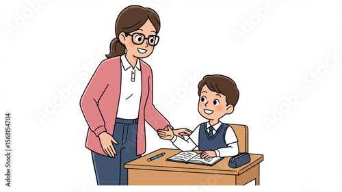 Teacher Helping Student with Schoolwork Illustration