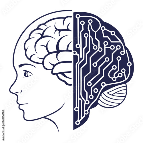 Ai brain technology concept human head and circuit board artificial intelligence neural network design on transparent background