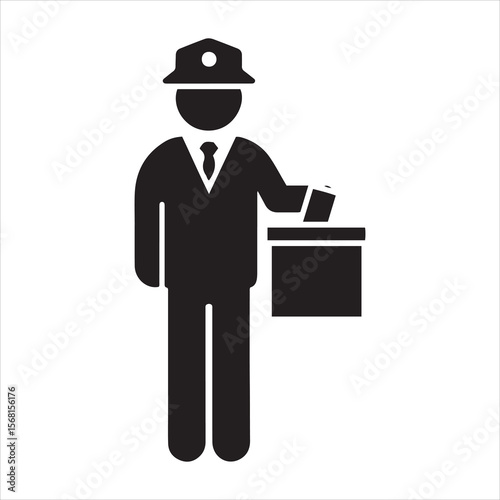 Person in suit and hat casting ballot into voting box