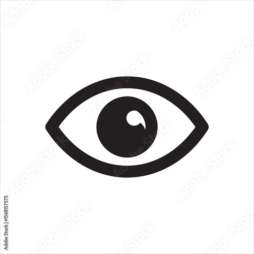 Simple black outline of an eye with a pupil on a white background