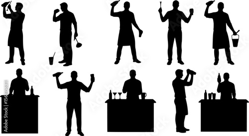 Set of bartender silhouette vector on white background