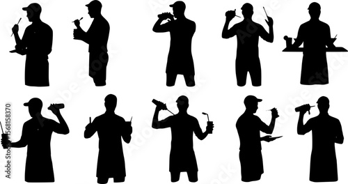 Set of bartender silhouette vector on white background