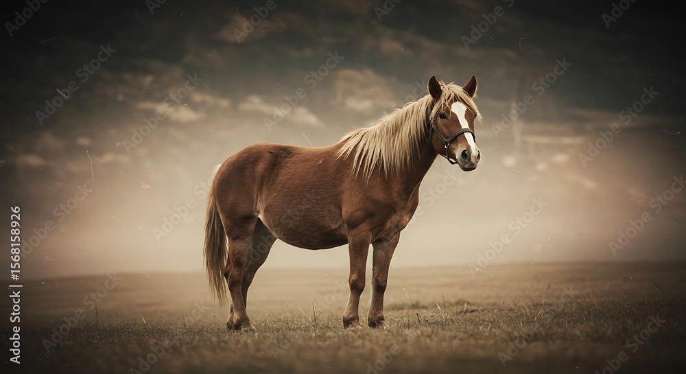 Obraz premium Majestic Horse in a Misty Field