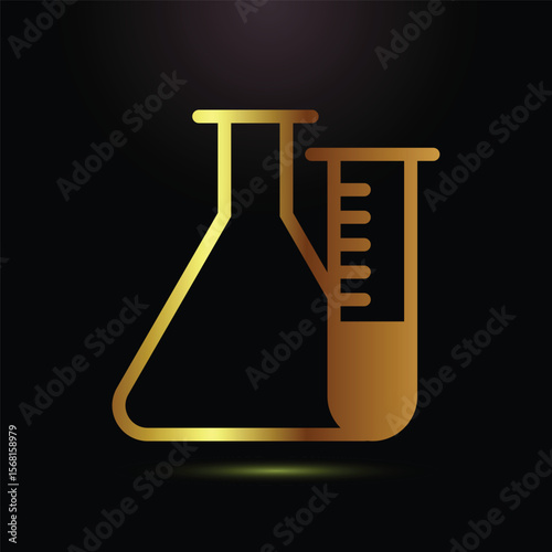 Golden outline of laboratory flasks and test tubes on a black background