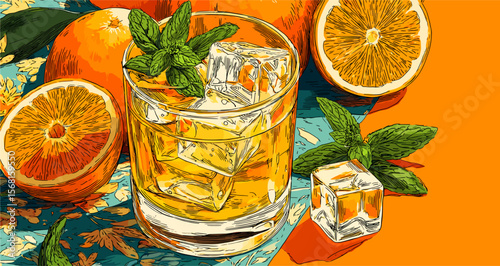 vector drawing orange cool drink .Generative AI