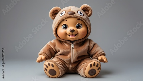 Adorable Chubby Doll in a Soft Brown Bear Costume 10 Images of Sweetness