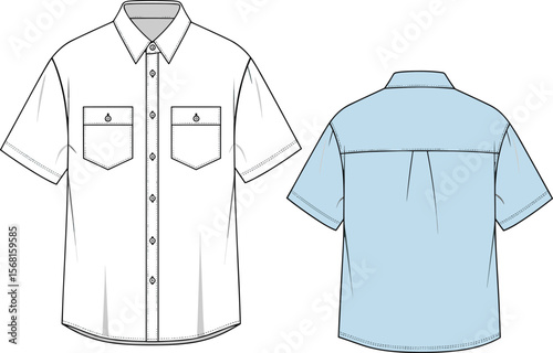 Classic Button-Up Shirt with Chest Pockets, Minimalist Fashion Illustration
