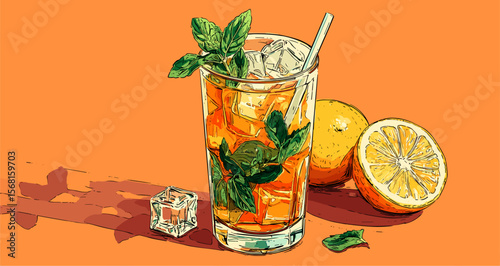 vector drawing orange cool drink .Generative AI