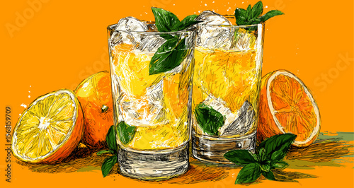 vector drawing orange cool drink .Generative AI