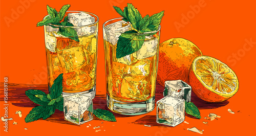vector drawing orange cool drink .Generative AI