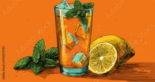 vector drawing orange cool drink .Generative AI