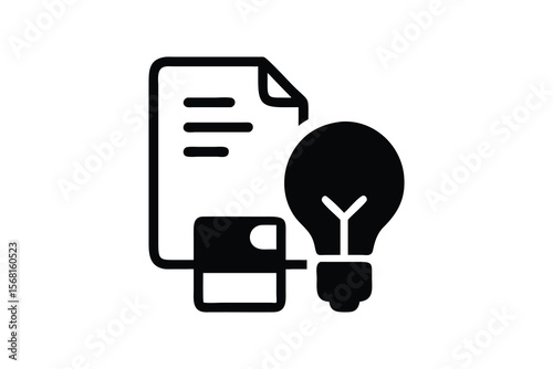 Conceptual icon representing a new idea or innovation emerging from a document or report symbolized by a light bulb