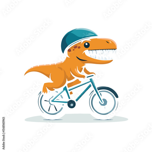Cartoon Tyrannosaurus Rex Riding a Bicycle with Helmet on Isolated White Background
