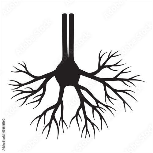 Stylized black silhouette of a neuron with branching dendrites