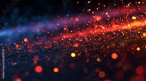 Neon particle flow dynamic motion abstract background, radiating blue light glister energy colourful, futuristic display.