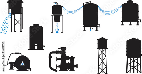 Explore water tower system diagram with tanks and pumps for industrial and agricultural applications design