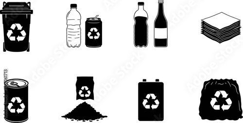 Recycling symbols for different materials like plastic glass paper and metal for eco friendly lifestyle