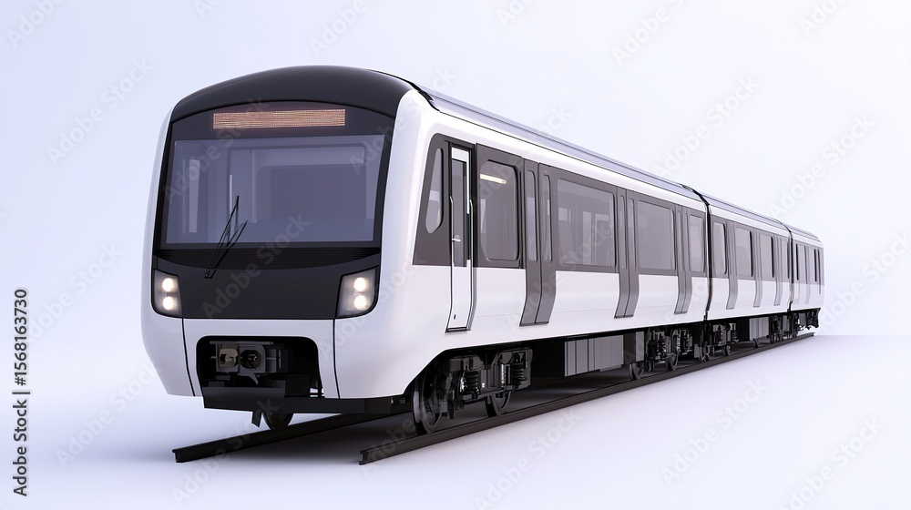 Naklejka premium Electric multiple unit (EMU) front car, smooth curves, pure white backdrop, professional studio shot