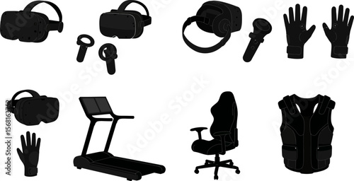 Vr headset gaming chair treadmill gloves vest microphone controllers virtual reality fitness equipment
