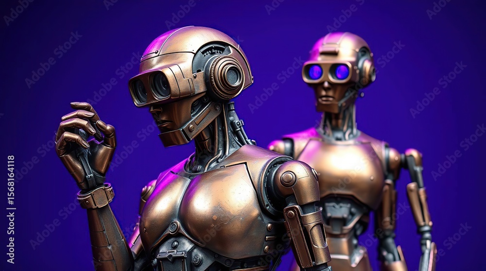 Naklejka premium Bronze Automation Robots in Deep Purple