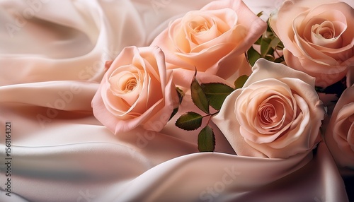 an artistic composition featuring delicate roses and flowing silk in soft pastel hues evoking a sense of elegance and refinement