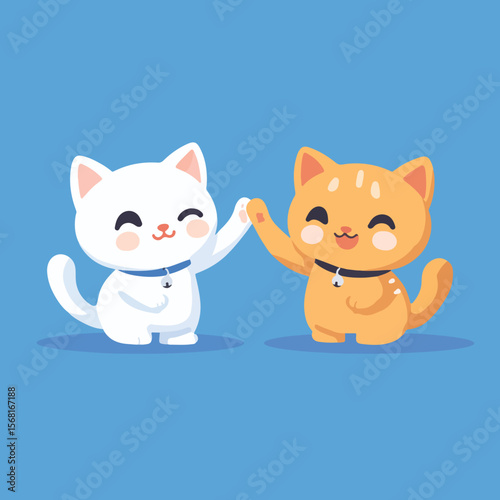 Wallpaper Mural Two Cute Cartoon Cats Giving a High Five on a Blue Background Illustration Torontodigital.ca
