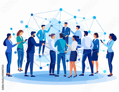 Diverse Team Network Connecting Through Digital Global Communication Platform in White and Blue Design
