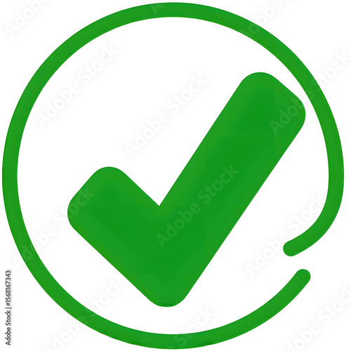 Verification Icon: A vibrant green check mark icon, gracefully encapsulated within a matching green circle, signifying affirmation, approval, and the green light of progress. 