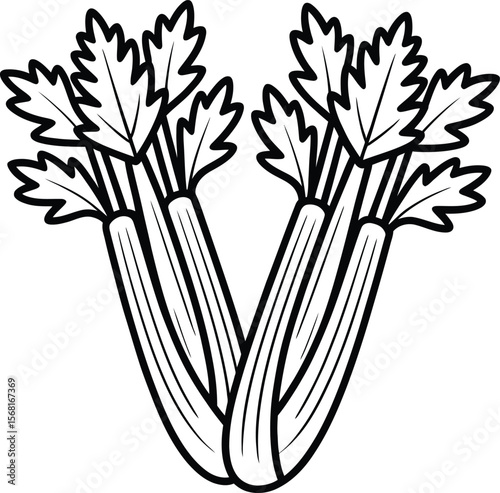 Celery Duo — Stylized Silhouette Illustration of Two Bunches of Celery with Leaves
