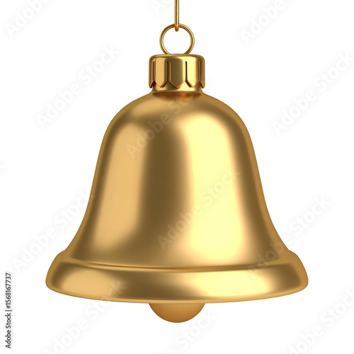 Golden Snowbell Ornament with Hook on Transparent Background Holiday Season Decoration Design