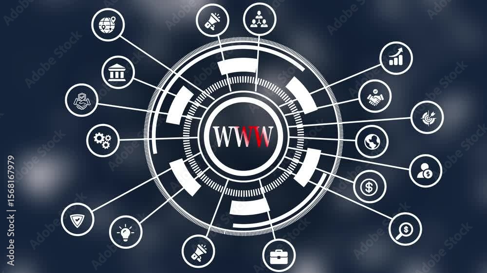 Businessman pressing button www web network. Business, modern technology, internet and networking concept. virtual screen data center. 4k video