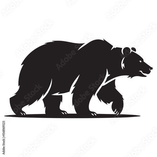 A bear silhouette walking, isolated on a white background.
