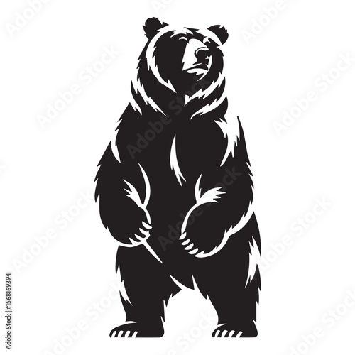 A black bear stands on its hind legs, isolated on a white background.