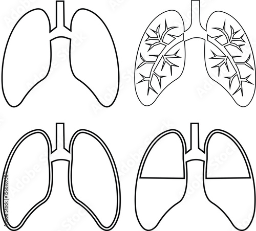 Lungs Icon set Design with Editable Stroke. Line, Solid, Flat and. Suitable for Web Page, Detailed line vector of human representing respiratory system and health awareness on transparent background