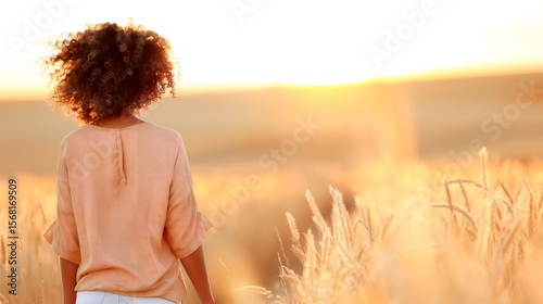 Person Standing In Wheat Field At Sunset With Sparkling Top And Golden Sunlight