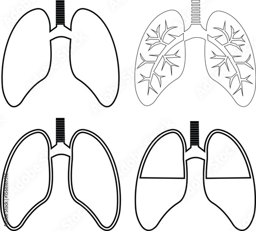 Lungs Icon set Design with Editable Stroke. Line, Solid, Flat and. Suitable for Web Page, Detailed line vector of human representing respiratory system and health awareness on transparent background