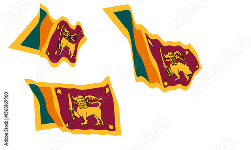 Set of Sri Lanka waving flag on isolated background vector illustration. 3 red green Sri Lankan wavy realistic flag as a patriotic symbol