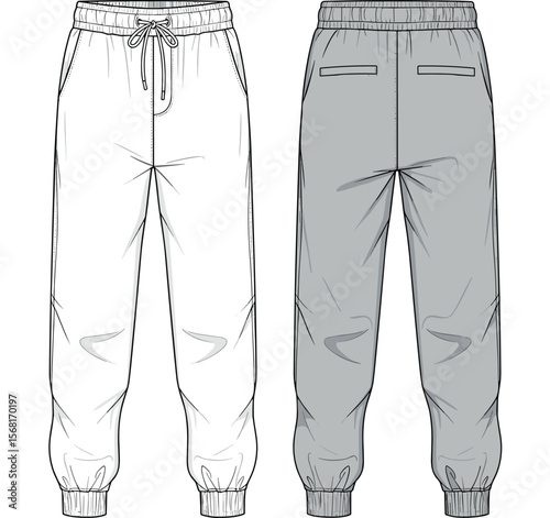 Minimalist Jogger Pants with Elastic Waist and Pockets, Fashion Illustration