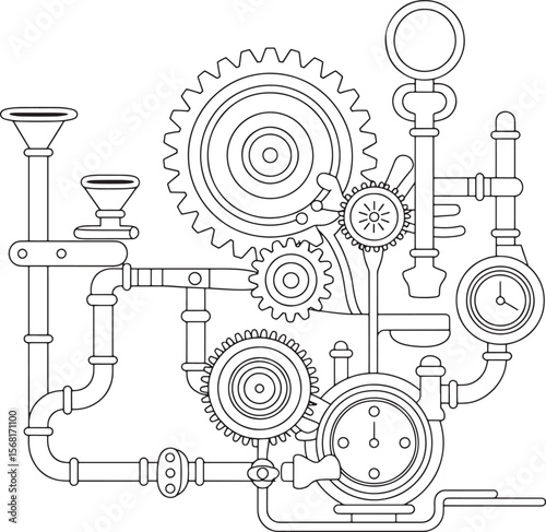 Complex Abstract Gears and Mechanical Mechanism Outline Design