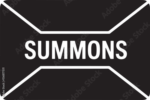 Bold Summons Text Silhouette within a Beveled Frame Design