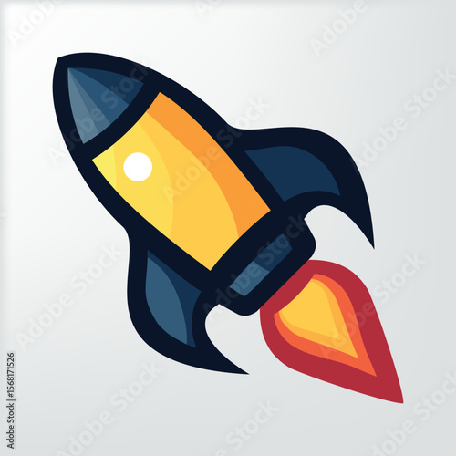 Cartoon Rocket Launching into Space
