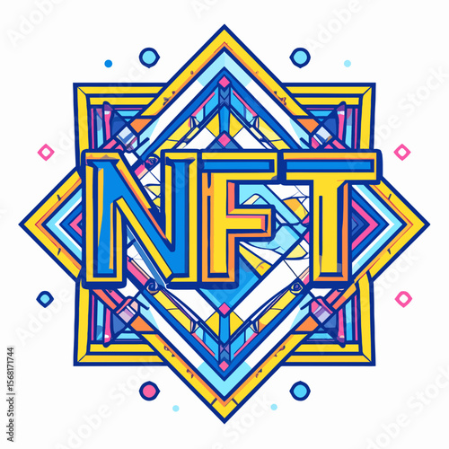 NFT Art Colorful Geometric Pattern Design on White Background for Digital Collectibles and Crypto Art Projects