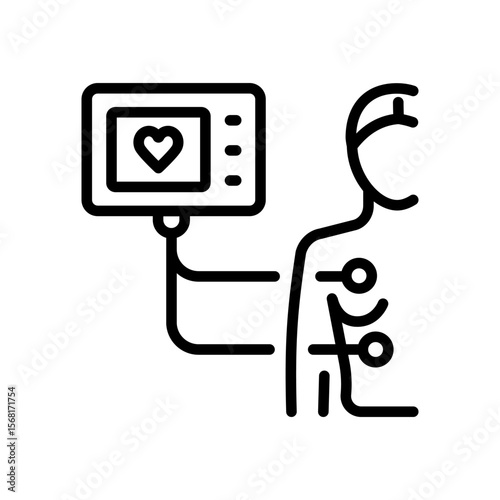 ECG Holter Cardiac Monitor. Portable Dynamic EKG Recorder. Monitoring system tracking cardio problem. Vector contour symbol. Isolated line icon.