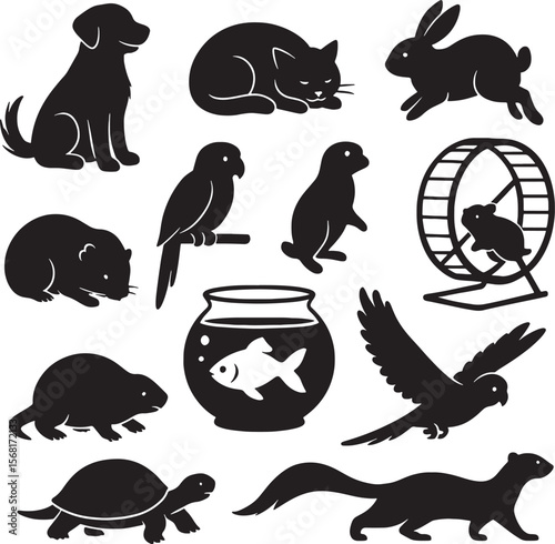 Animal and Human Interaction Silhouettes: Dogs, Wolves, and People

